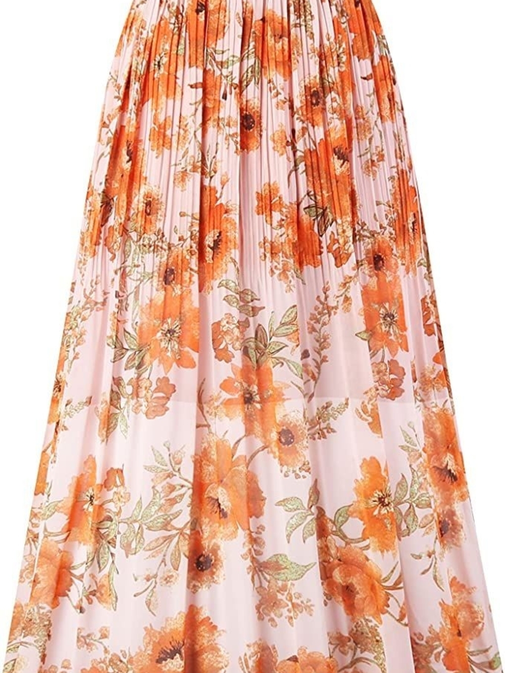 Floral Orange Pleated Midi Skirt - Women's Skirt